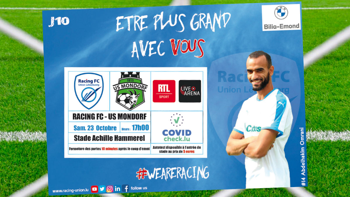 Samedi, le Racing FC Union Lëtzebuerg reçoit Mondorf à 17h Samedi, le Racing FC Union Lëtzebuerg reçoit Mondorf à 17h