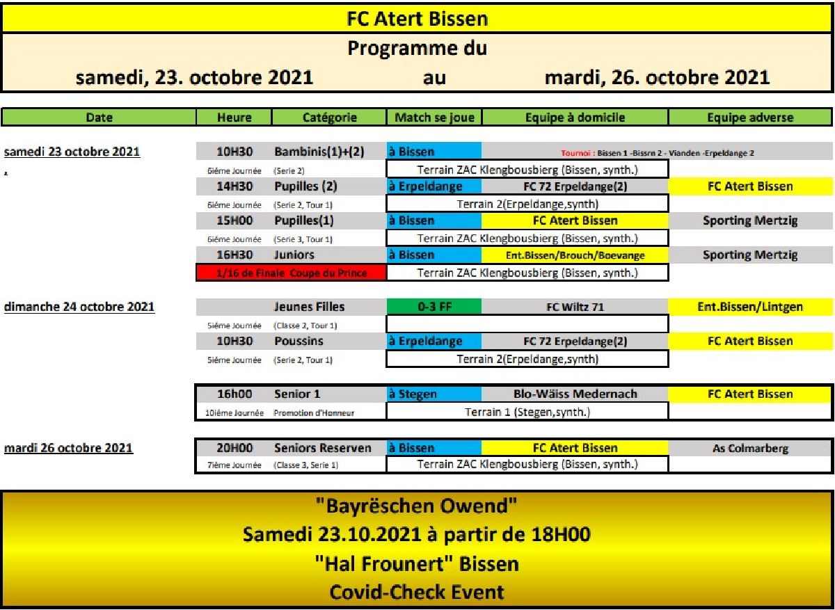 Wochen Programme vum 23 - 26 Oktober 2021