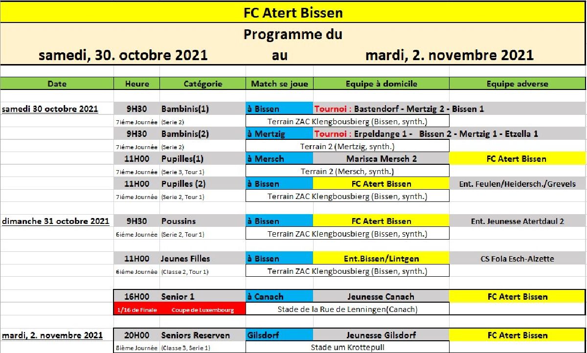 Wochen Programme 30 okt - 02 nov 2021