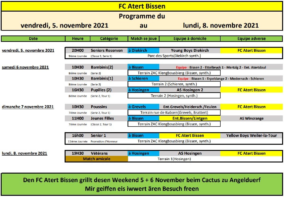 Wochen Programme 05 -08 November 2021