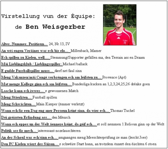 Virstellung vun de Spiller: de Ben Weisgerber