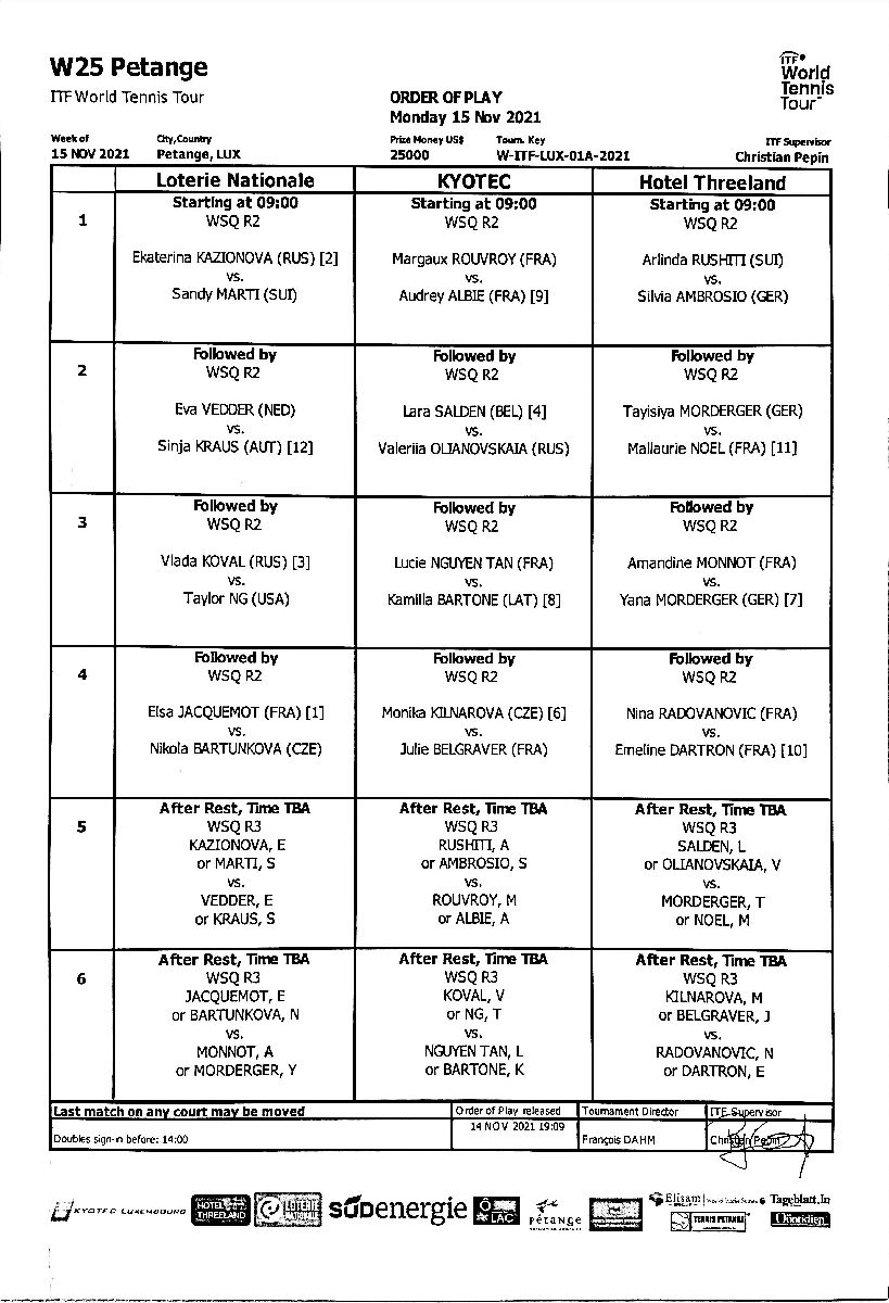 MONDAY: Order of play - ITF KYOTEC OPEN