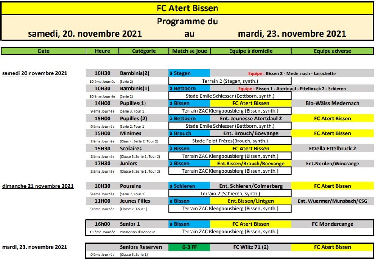 Wochen Programme 20-23 November 2021