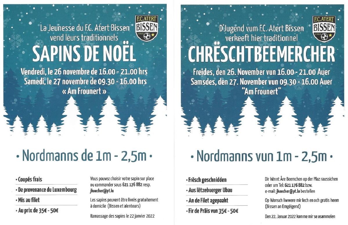 Traditionnellen Chrëschtbeemercher Verkaaf vun der Jugend vum FC Atert Bissen