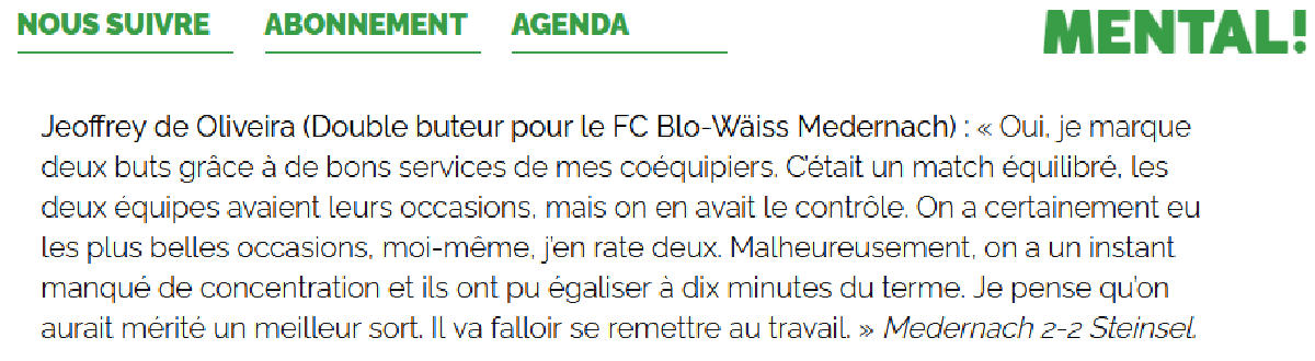 Jeoffrey de Oliveira sein Kommentar op mental.lu zum Match vun Sonnden.