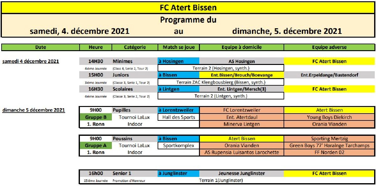 Wochen Programme vum 4 & 5 Dezember 2021