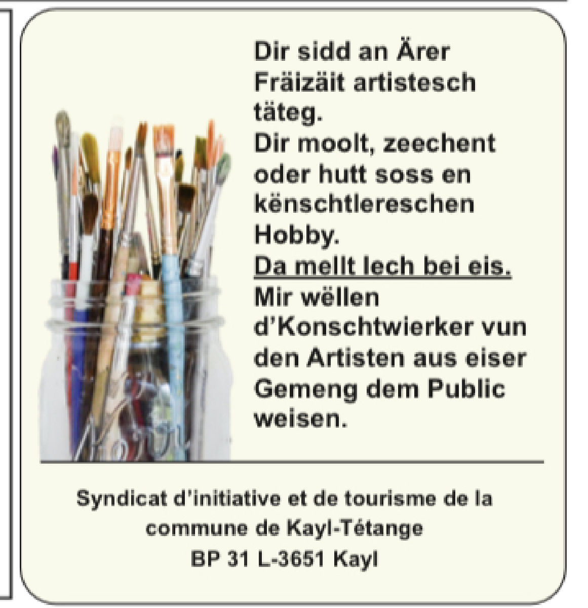 Obruff un d‘Lokalkënschtler aus dem Kayldalll Obruff un d‘Lokalkënschtler aus dem Kayldalll