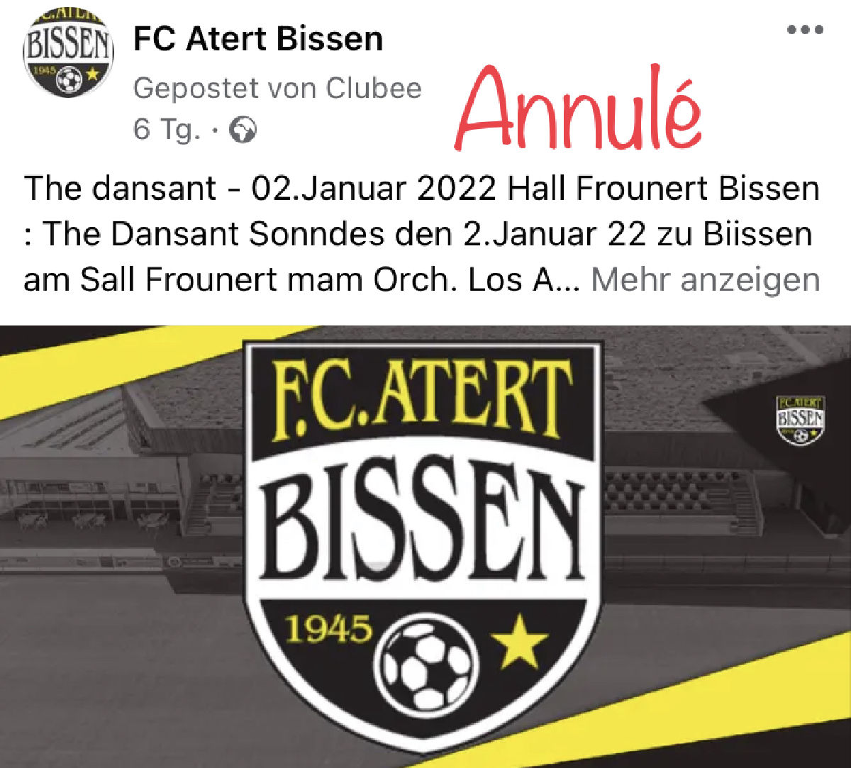 Thé dansant 02.01.2022 > ANNULÉ