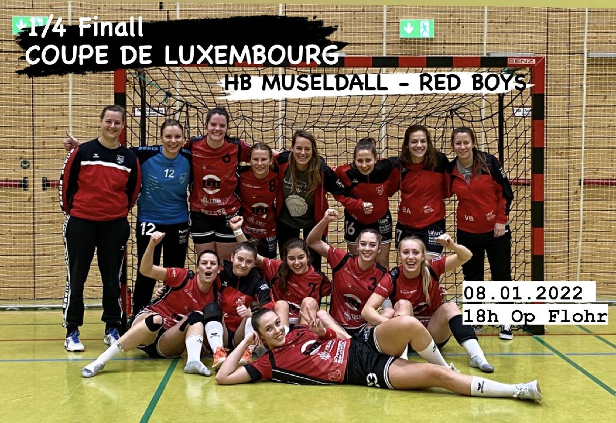 1/4 Finall Coupe de Luxembourg: HB MUSELDALL - RED BOYS 08.01. 18h 1/4 Finall Coupe de Luxembourg: HB MUSELDALL - RED BOYS 08.01. 18h