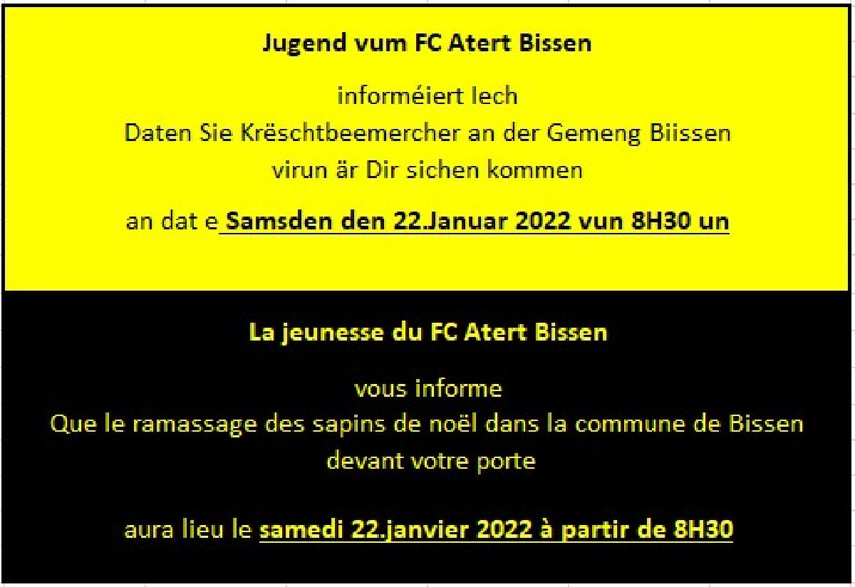 Jugend vum FC Atert Bissen kennt är Krëschtbeemercher sichen -> Samsden 22. Januar 2020 ab 8H30