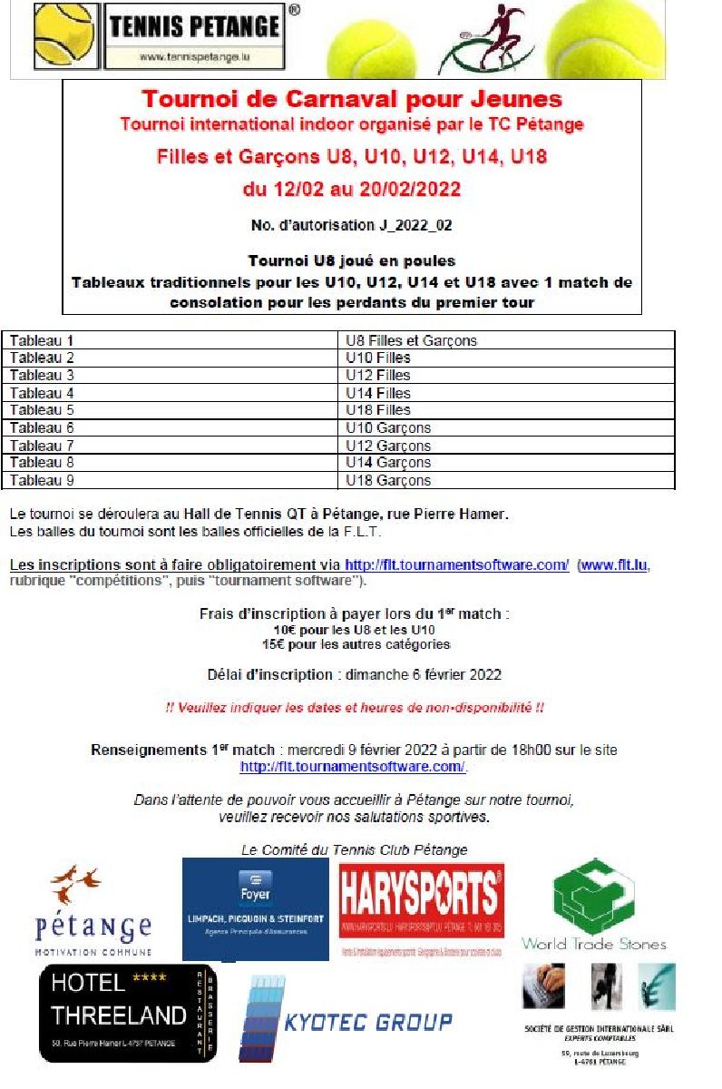 Tournoi Pétange à Carnaval - Jeunes Tournoi Pétange à Carnaval - Jeunes