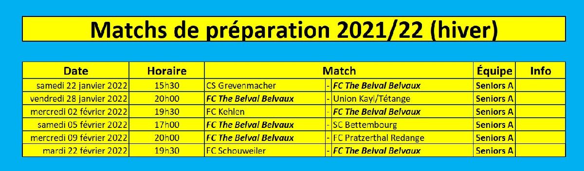 Matchs de préparation 2021/2022 (hiver)