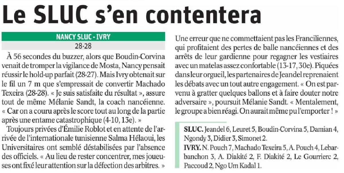 HBC NANCY SLUC contre IVRY
