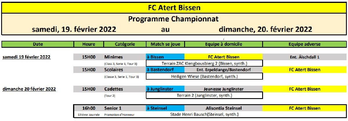 Programme Championnat vum 19 - 20 Februar 2022