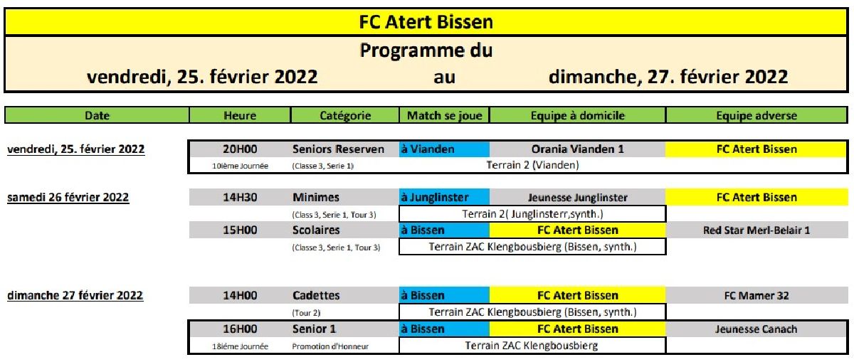 Wochen Programme vum 25 - 27 Februar 2022