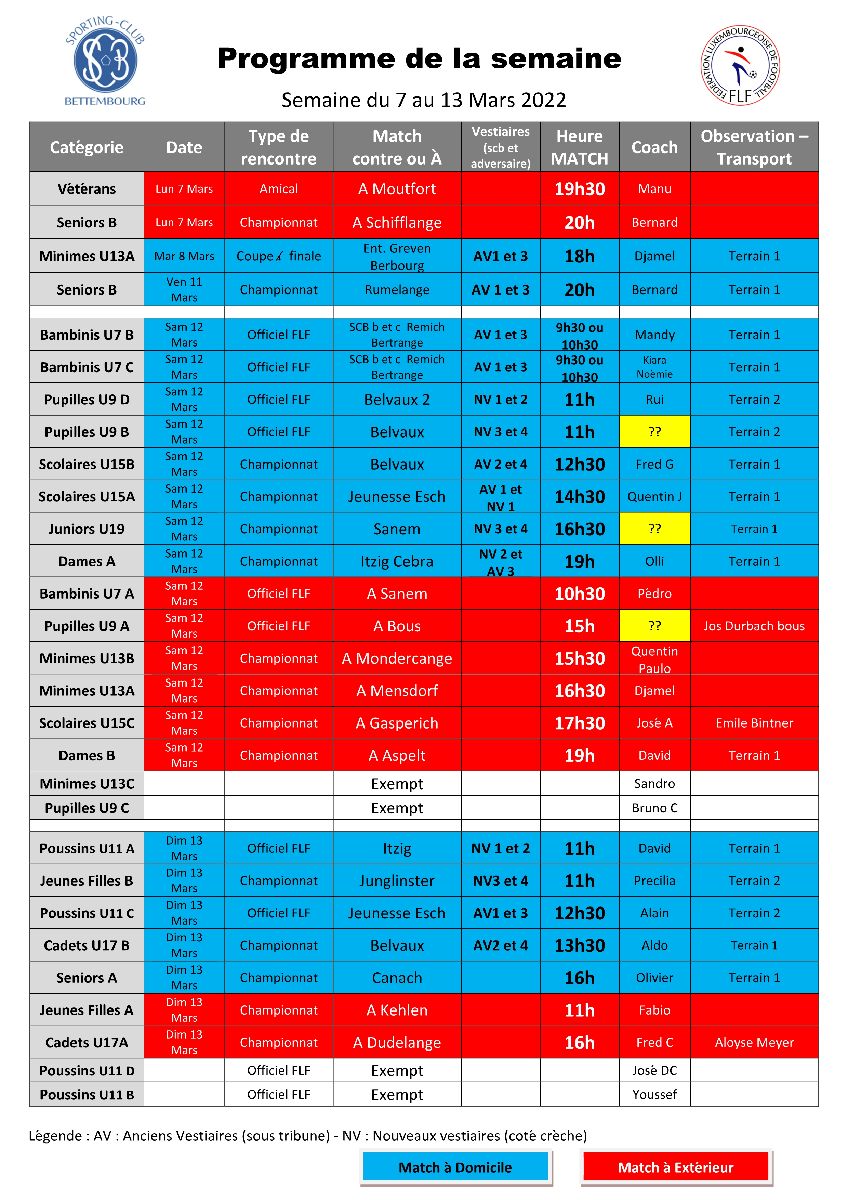 Programme de la semaine