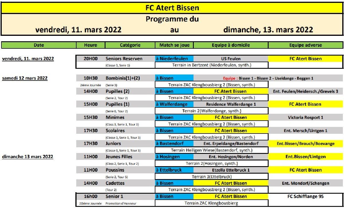 Wochenprogramme 11 - 13 März 2022
