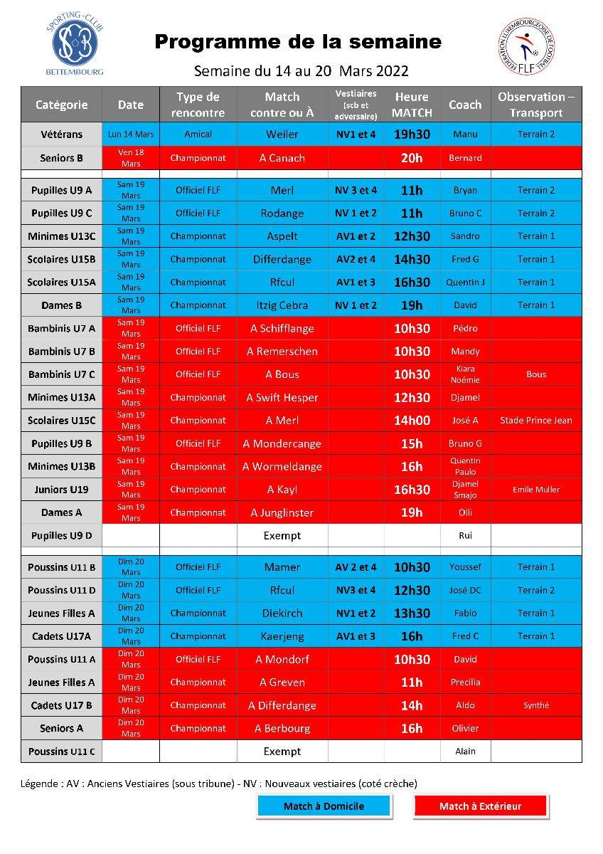 Programme de la semaine