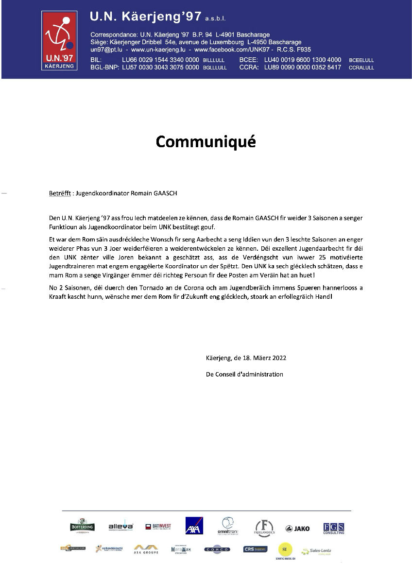Communiqué - Romain Gaasch