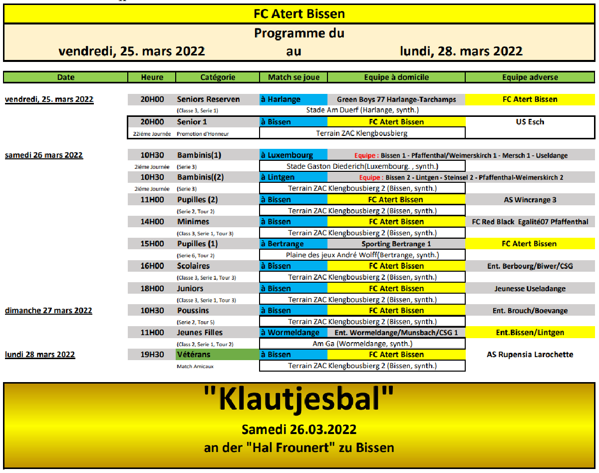 Wochenprogramme 25 - 28 März 2022