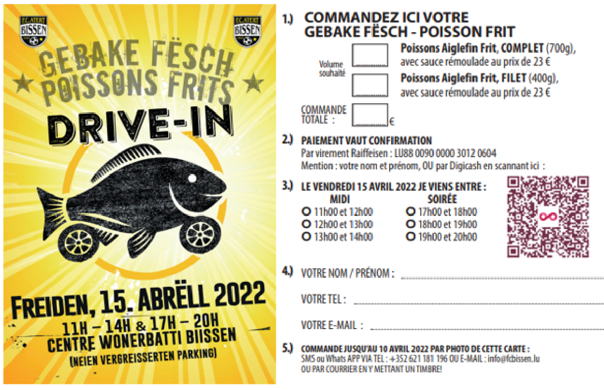 Drive-In : Bestellt lo schonn äre gebakene Fësch vir Karfreideg(15/04/22)