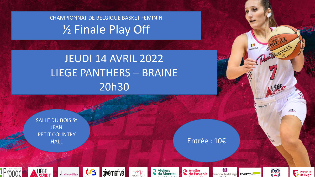 JEUDI 14 AVRIL 20h30  1/2 FINALE PLAY OFF  LIEGE PANTHERS-BRAINE