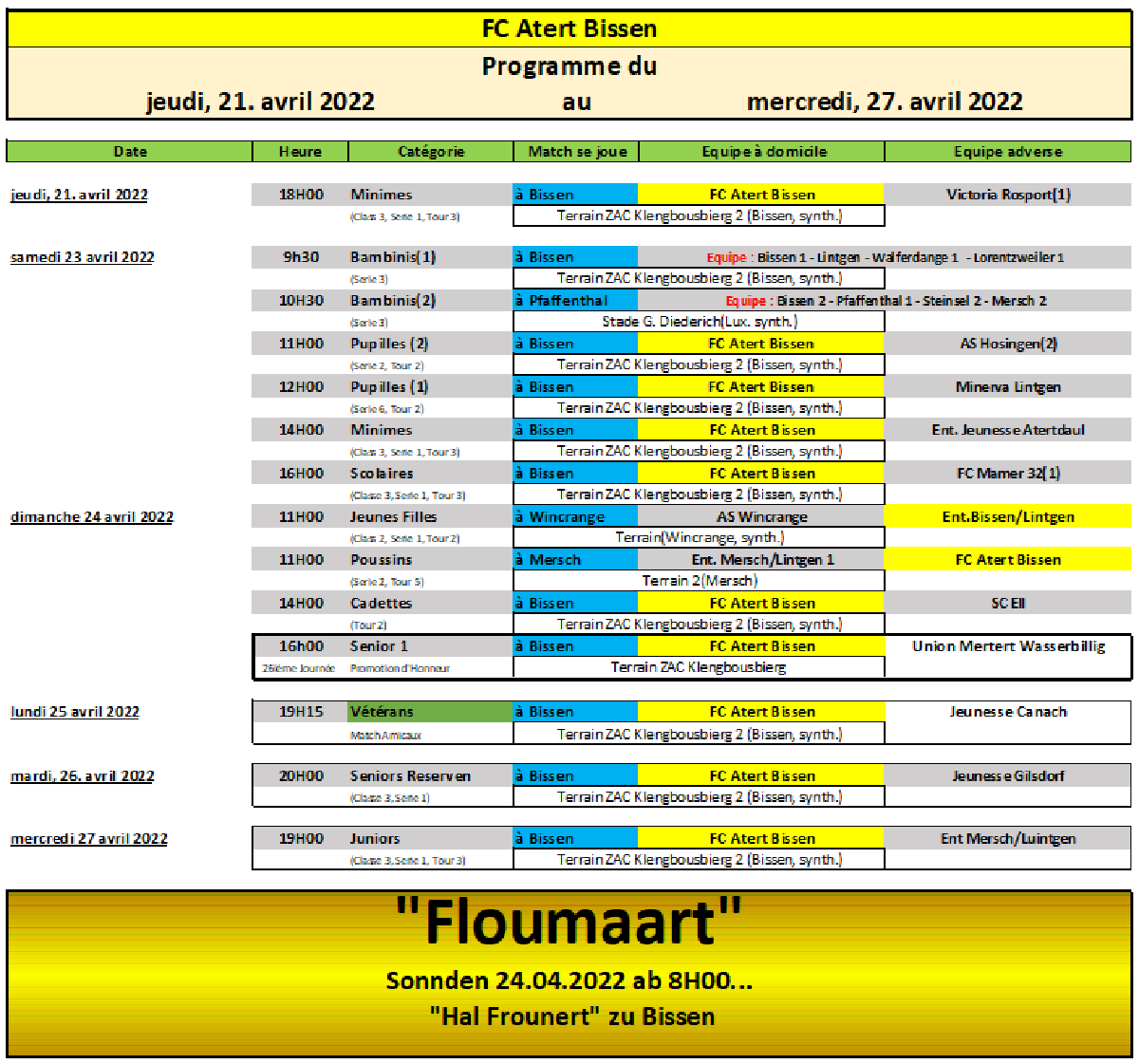 Wochenprogramme vum 21 - 27 Abrëll 2022