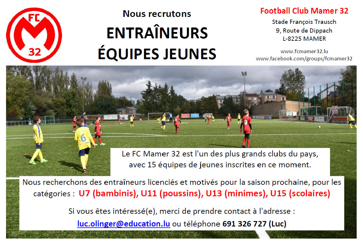 Nous recrutons ENTRAÎNEURS ÉQUIPES JEUNES