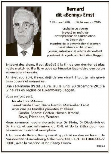 Den FC UNA weider an Trauer: Den Ben Ernst en  