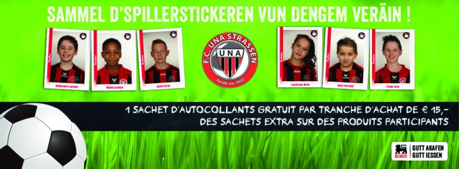 L’action sticker FC UNA Strassen  commence le 10 mars 2016 chez Delhaize Strassen!