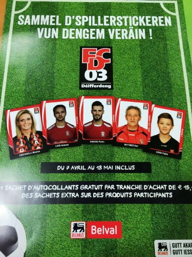 Spillersticker vun dengem Veräin ab den 7ten Abrëll am Verkaaf