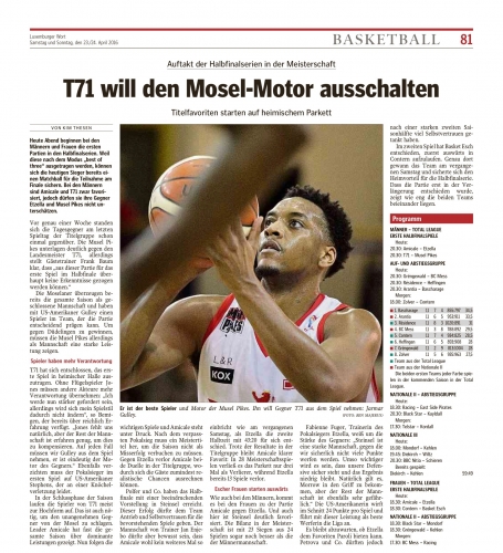 Luxemburger Wort 23.04.2016 Luxemburger Wort 23.04.2016
