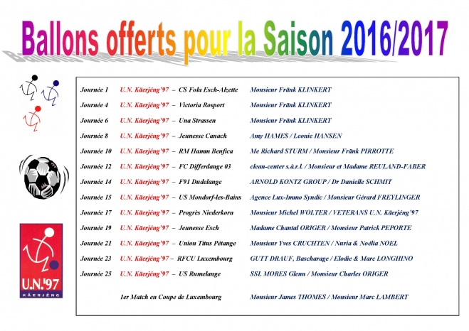Ballons offerts pour 2016/2017