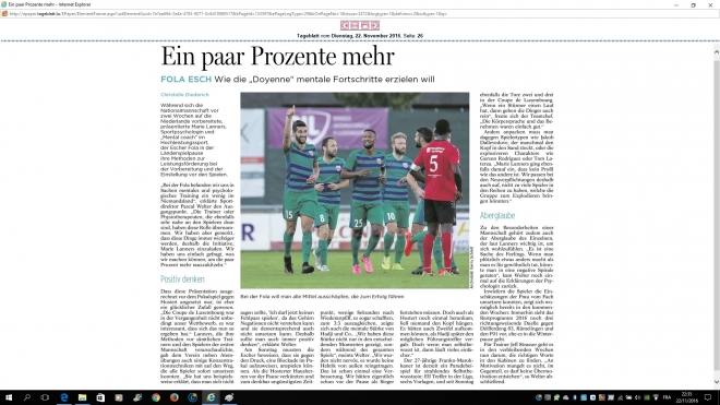 Tageblatt 22/11/2016: Fola an coach mental