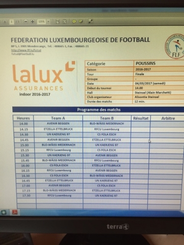 Et nos Poussins à partir de 14 heures à Steinsel aussi pour la finale Lalux