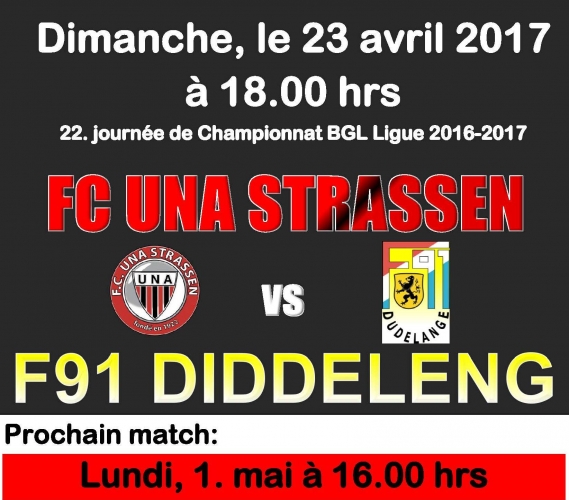 PROCHAIN MATCH: 1 MAI A 16.00 HRS UNA VS JEUNESSE ESCH 