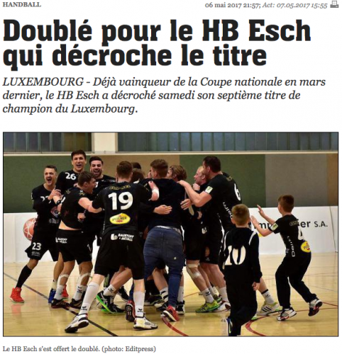 Doublé pour le Handball Esch qui décroche le titre - Lessentiel.lu 06.05.2017
