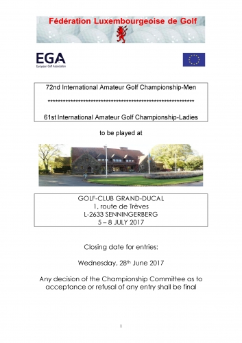 72nd INTAM Golf Championship-Men 61st International Amateur Golf Championship-Ladies at GOLF-CLUB GRAND-DUCAL